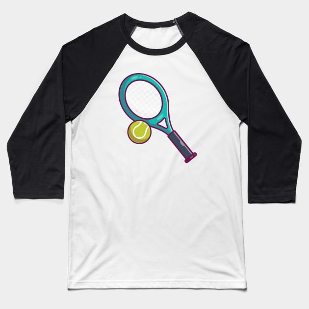 Tennis ball with racket cartoon Baseball T-Shirt by Catalyst Labs